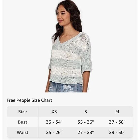 Free People Women’s S Parkslope Stripe Mint Ivory Pullover Sweater - Picture 4 of 13